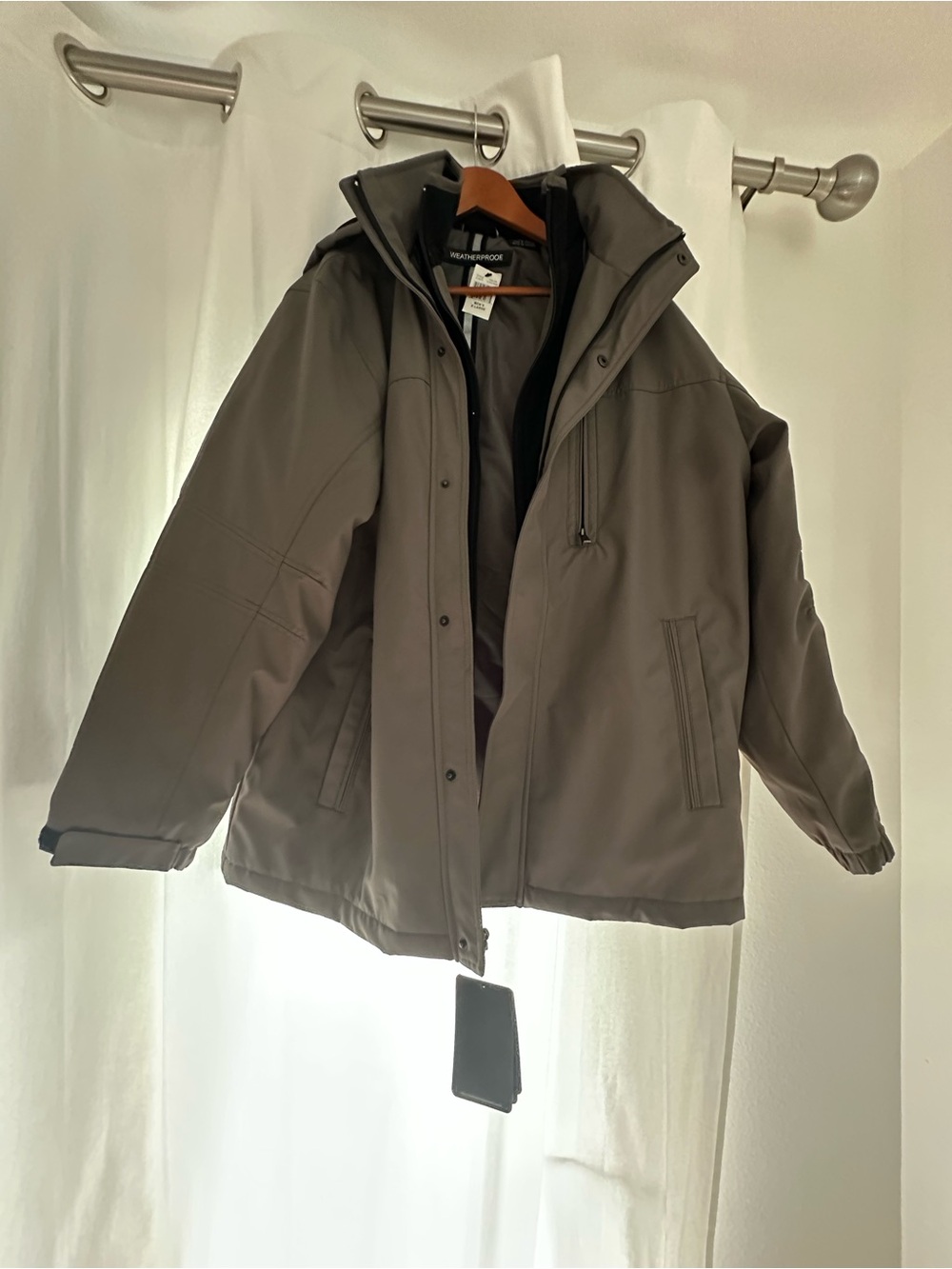 Weatherproof Men’s Hooded insulated Puffer Jacket - Taupe Gray
